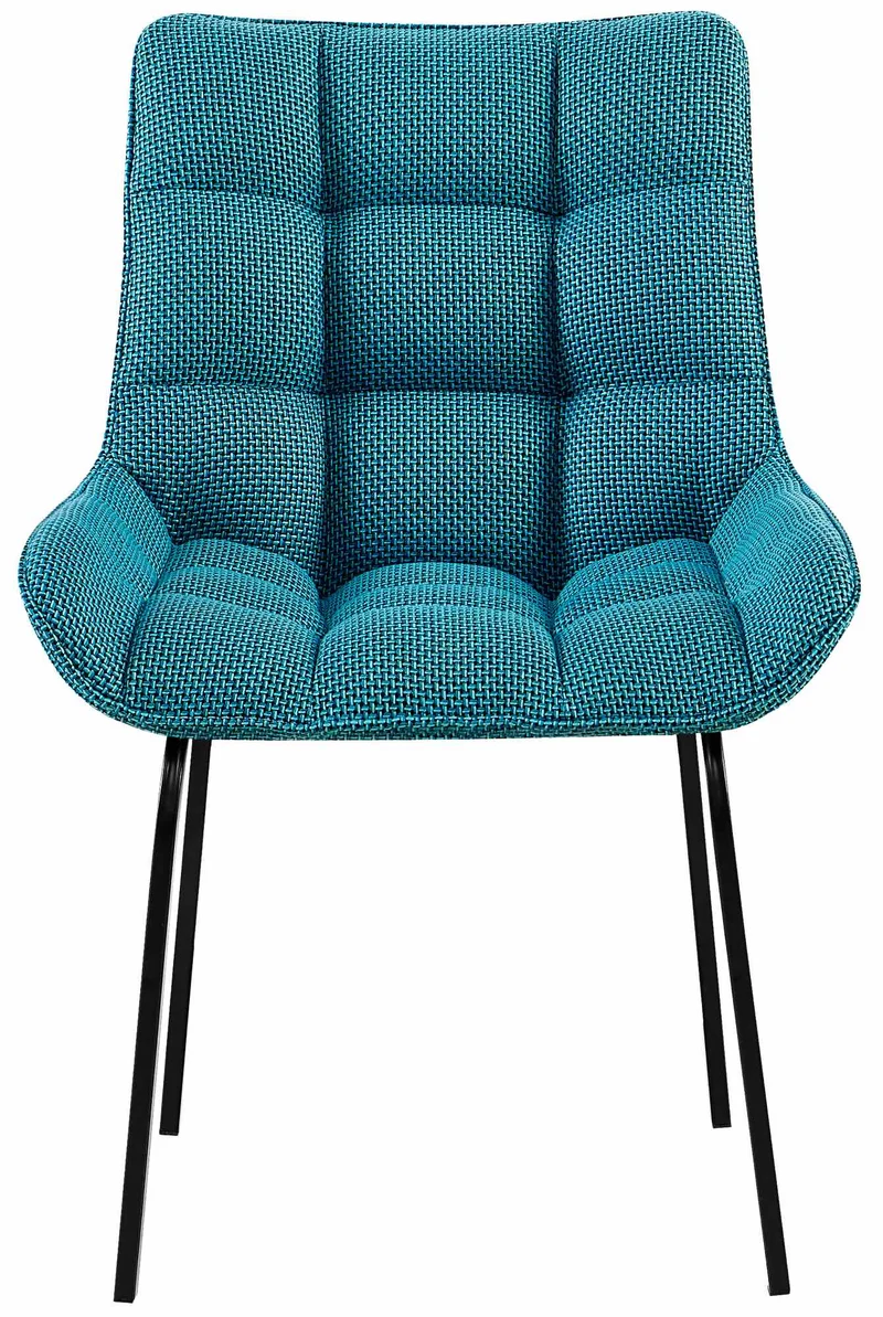 Chaise de salle à manger x1 en tissu turquoise généreusement rembourrée piètement en métal noir 10_0007744