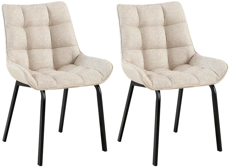 Lot de 2 chaises de salle à manger en tissu crème généreusement rembourrée piètement en métal noir 10_0007677