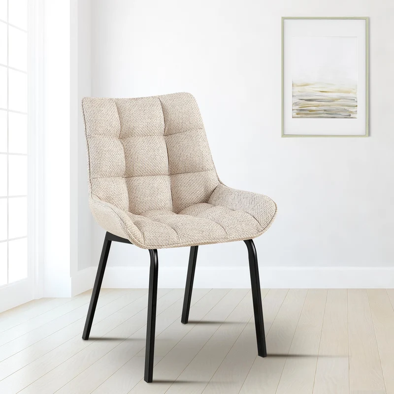 Lot de 2 chaises de salle à manger en tissu crème généreusement rembourrée piètement en métal noir 10_0007677