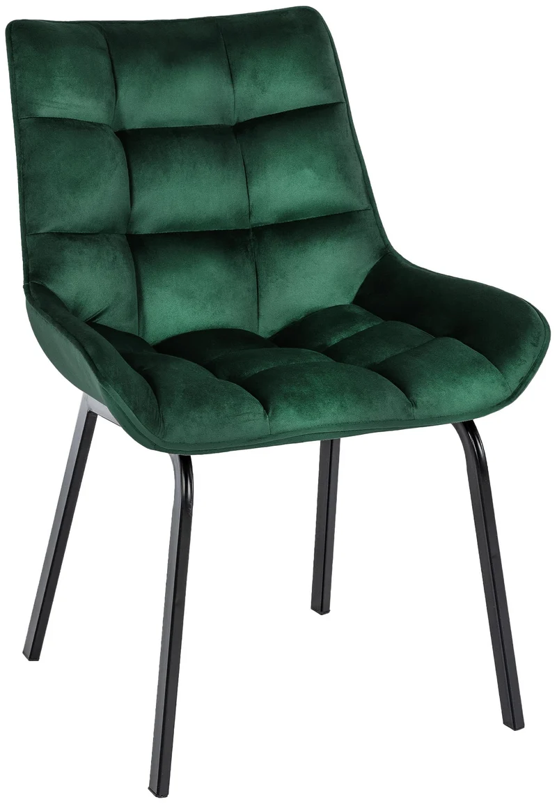 Chaise de salle à manger x1 en velours vert généreusement rembourrée piètement en métal noir 10_0007598