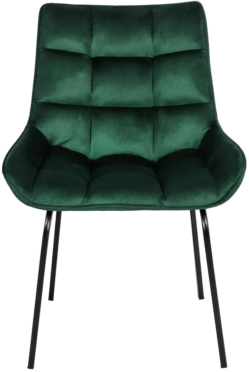 Chaise de salle à manger x1 en velours vert généreusement rembourrée piètement en métal noir 10_0007598
