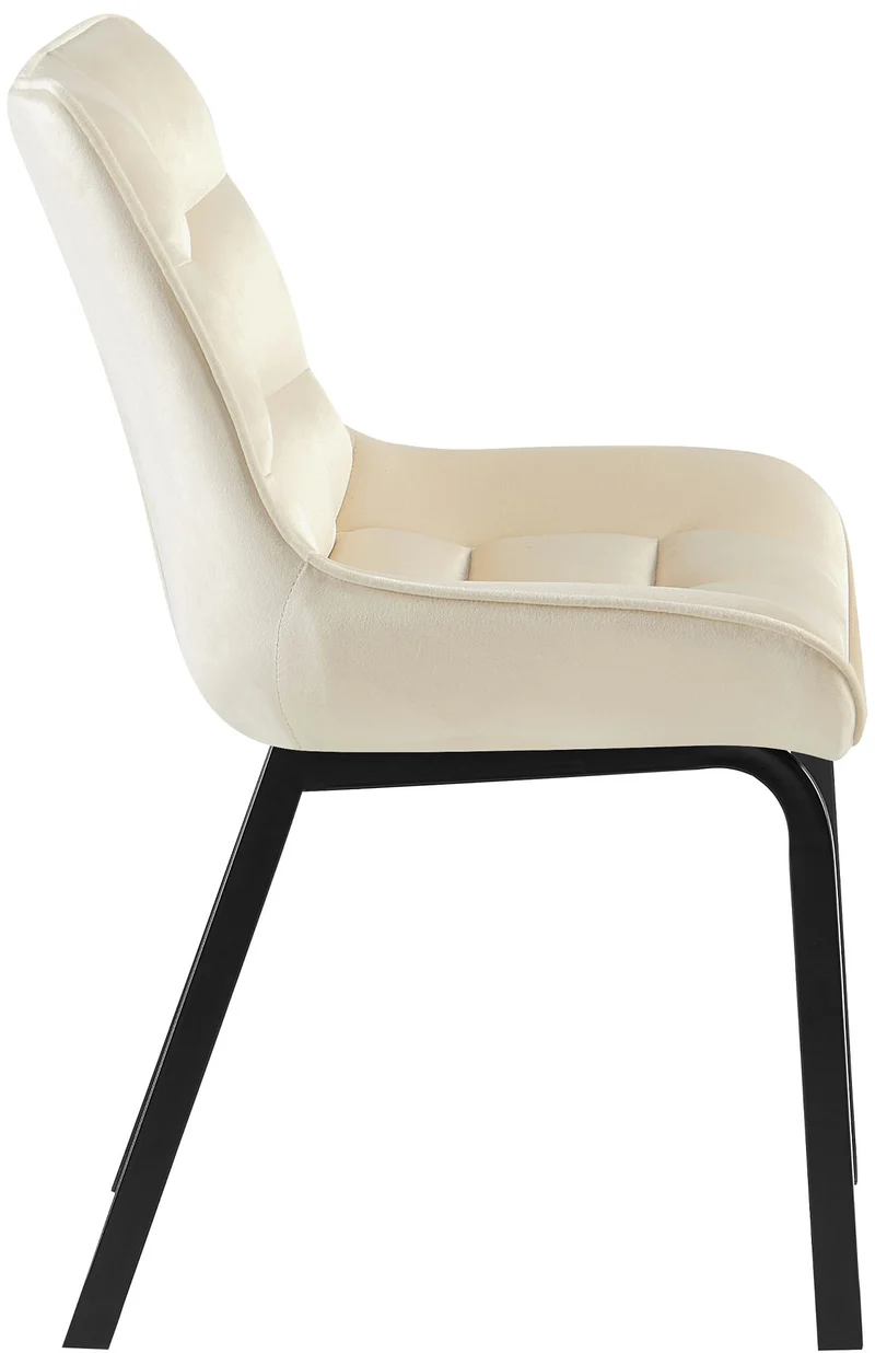 Lot de 2 chaises de salle à manger en velours crème généreusement rembourrée piètement en métal noir 10_0007567