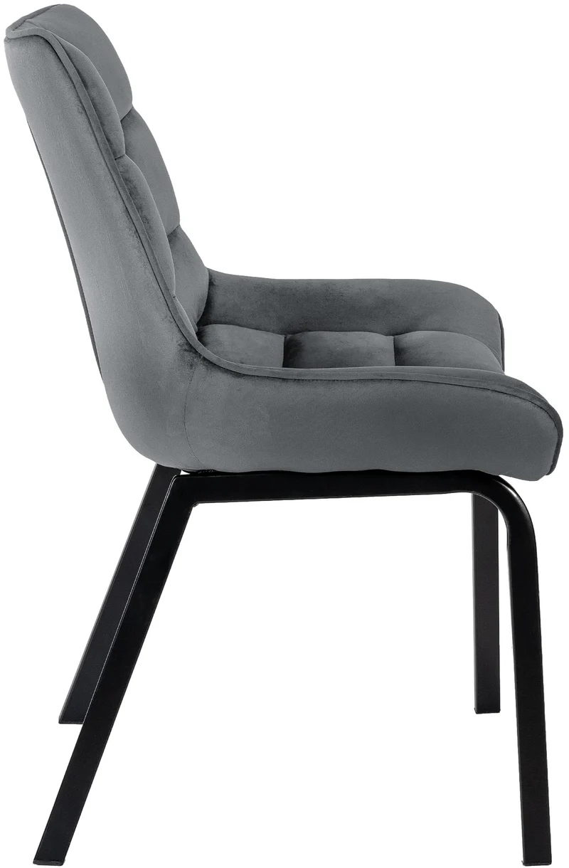 Lot de 2 chaises de salle à manger en velours gris foncé généreusement rembourrée piètement en métal noir 10_0007535
