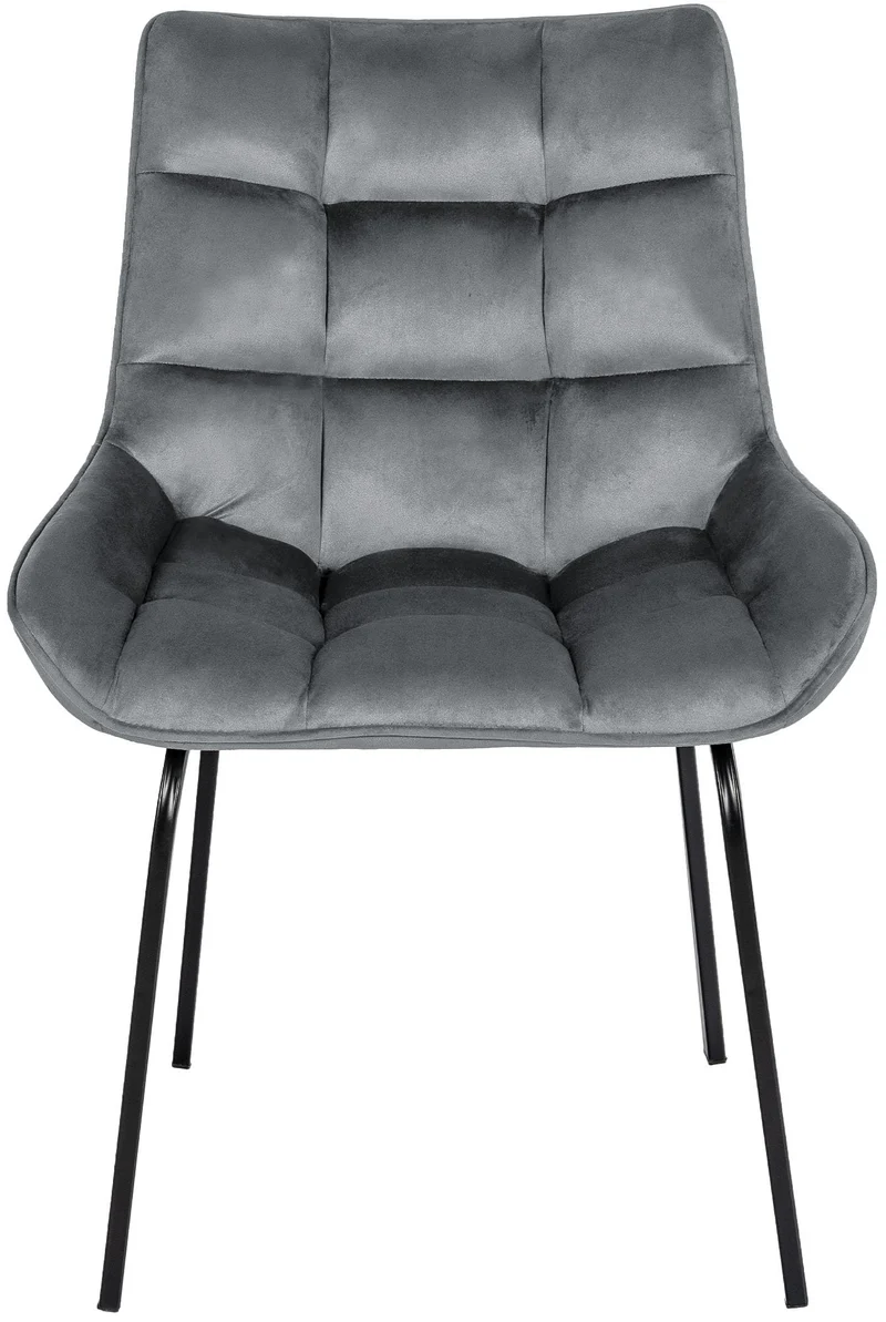 Lot de 2 chaises de salle à manger en velours gris foncé généreusement rembourrée piètement en métal noir 10_0007535