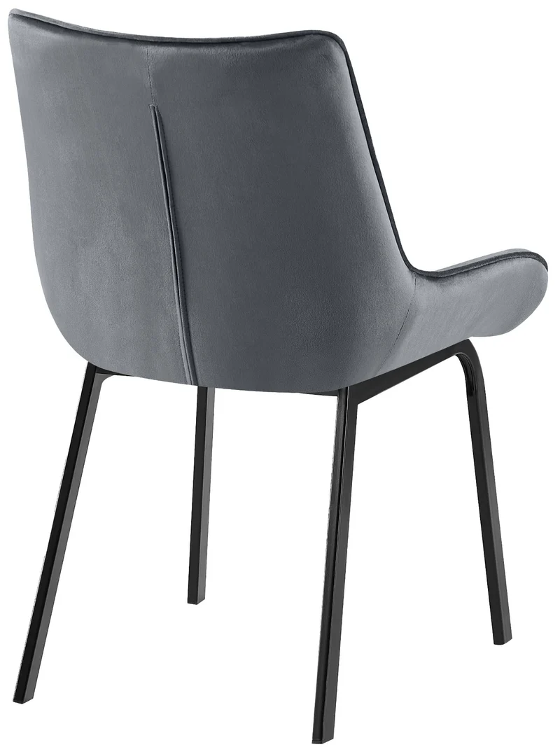 Lot de 2 chaises de salle à manger en velours gris foncé généreusement rembourrée piètement en métal noir 10_0007535