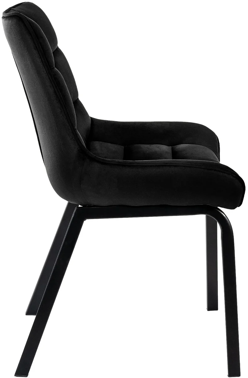 Lot de 2 chaises de salle à manger en velours noir généreusement rembourrée piètement en métal noir 10_0007510