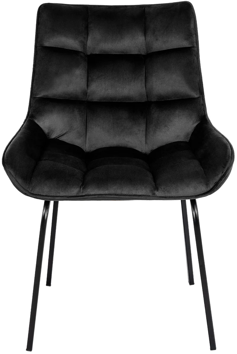 Lot de 2 chaises de salle à manger en velours noir généreusement rembourrée piètement en métal noir 10_0007510