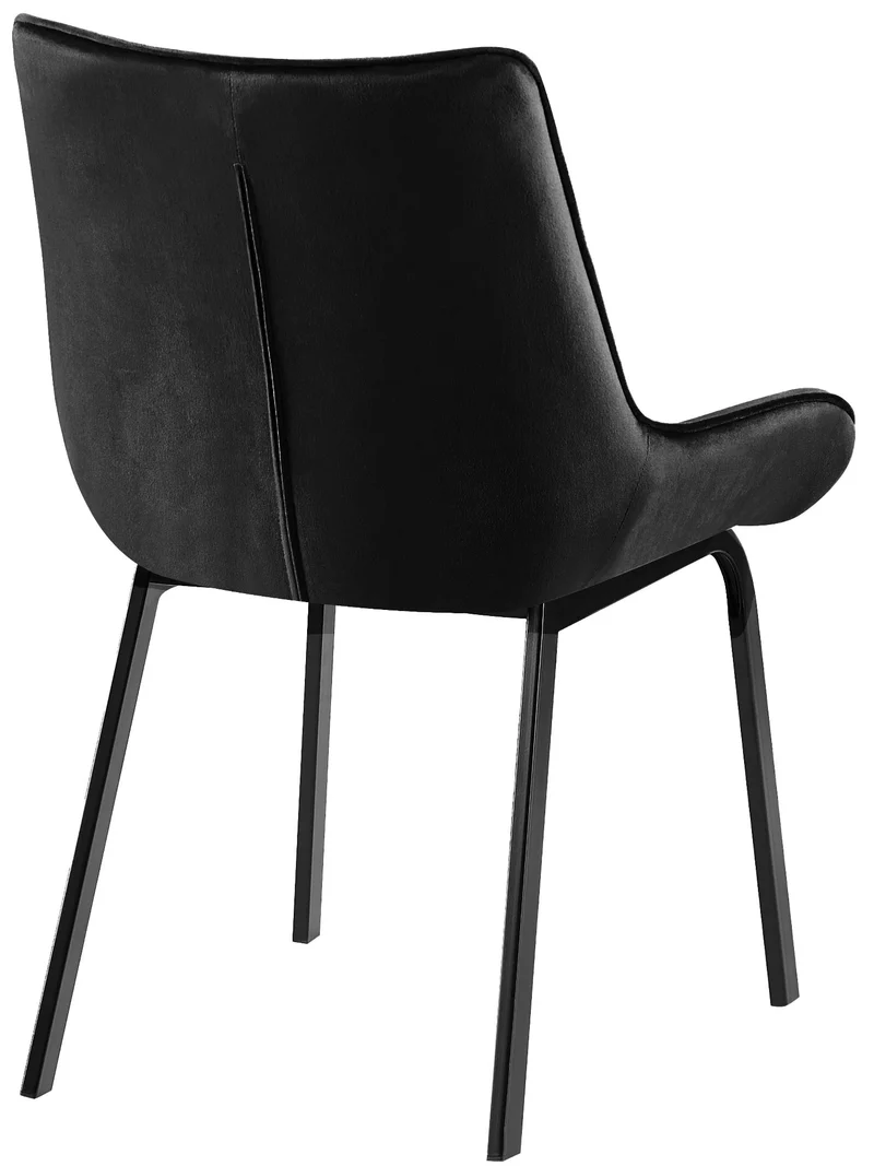 Lot de 2 chaises de salle à manger en velours noir généreusement rembourrée piètement en métal noir 10_0007510