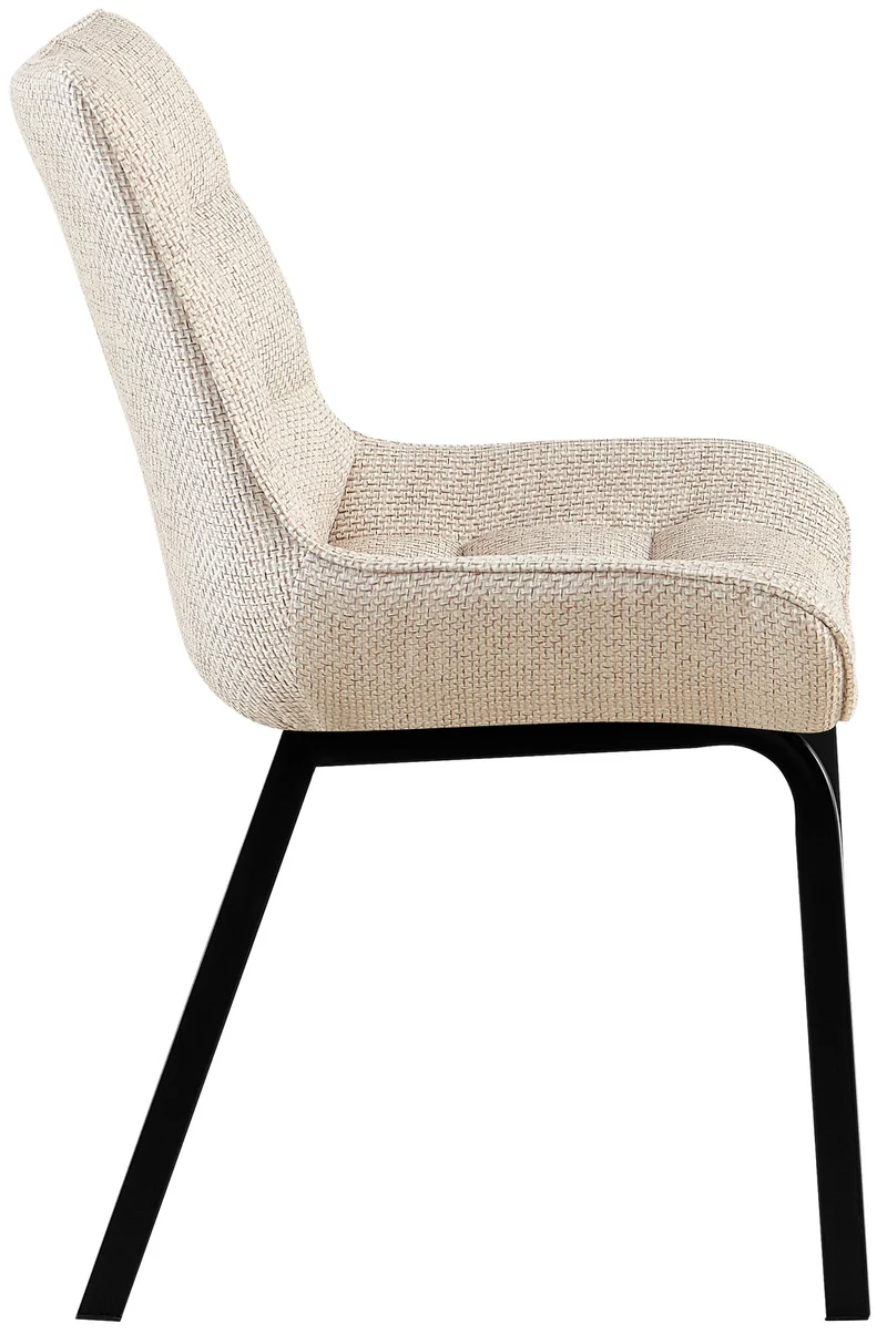 Chaise de salle à manger x1 en tissu crème généreusement rembourrée piètement en métal noir 10_0007464