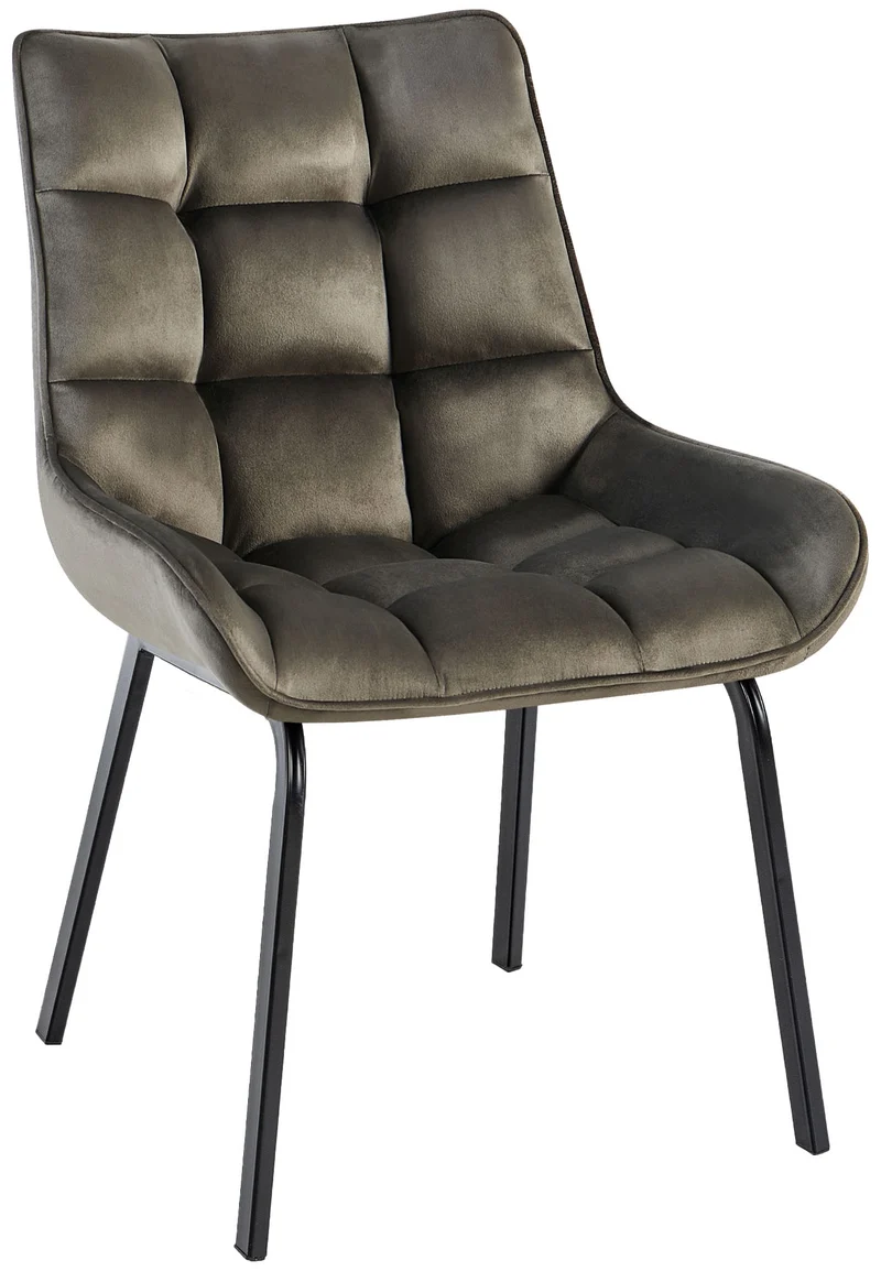 Chaise de salle à manger x1 en velours anthracite généreusement rembourrée piètement en métal noir 10_0007373