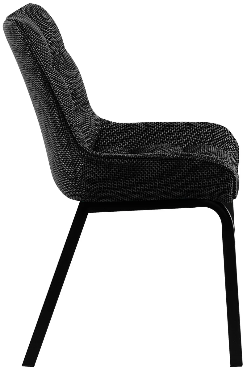 Chaise de salle à manger x1 en tissu gris titane généreusement rembourrée piètement en métal noir 10_0007296