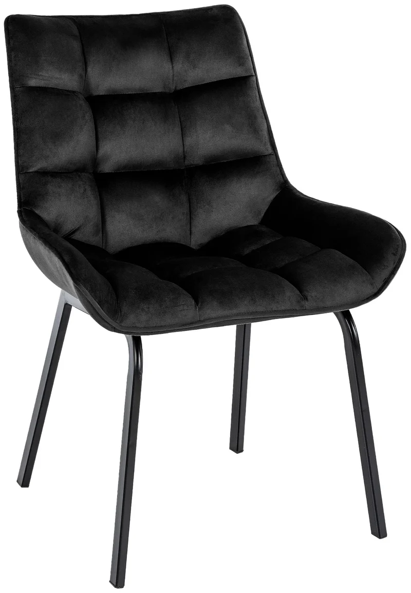 Chaise de salle à manger x1 en velours noir généreusement rembourrée piètement en métal noir 10_0007287