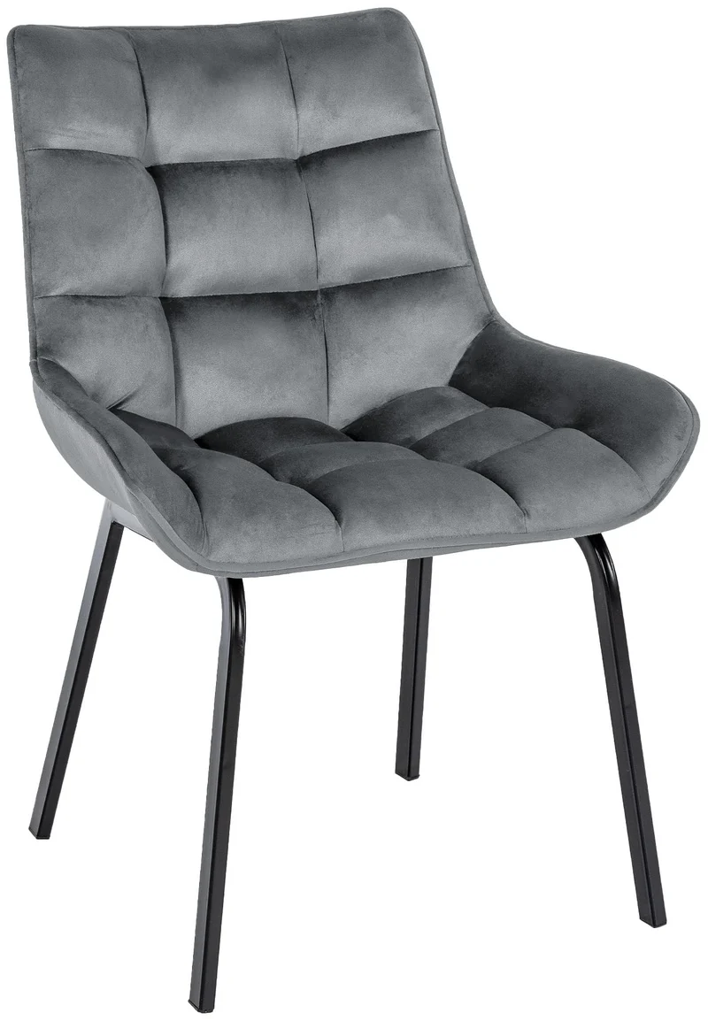 Chaise de salle à manger x1 en velours gris foncé généreusement rembourrée piètement en métal noir 10_0007286