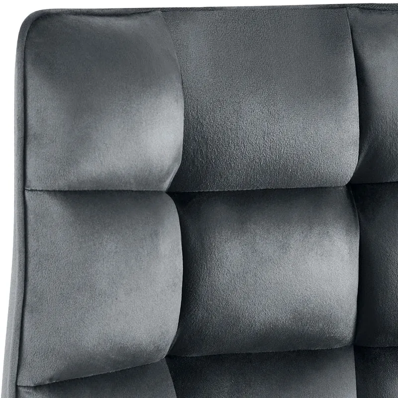 Chaise de salle à manger x1 en velours gris foncé généreusement rembourrée piètement en métal noir 10_0007286