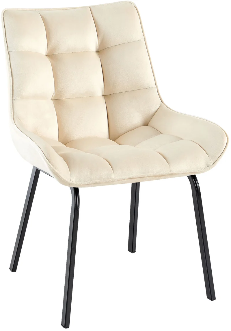 Chaise de salle à manger x1 en velours crème généreusement rembourrée piètement en métal noir 10_0007285