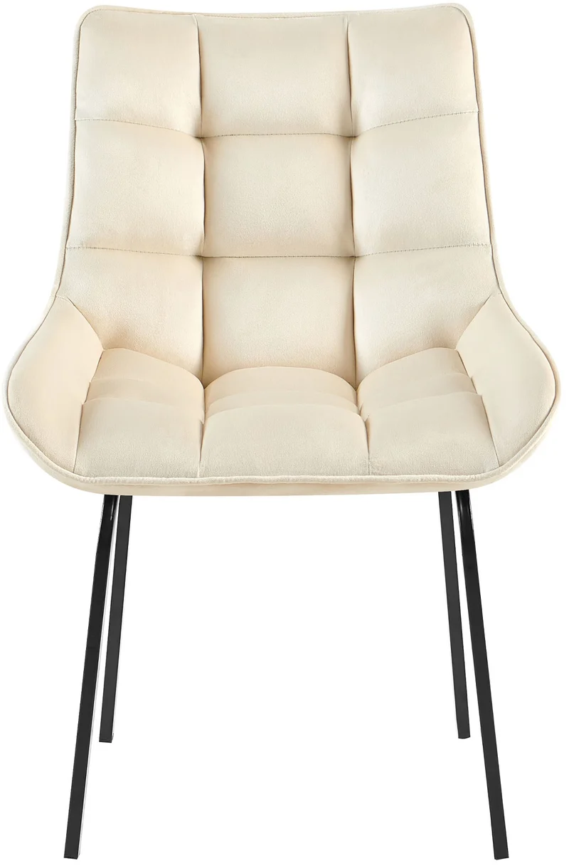 Chaise de salle à manger x1 en velours crème généreusement rembourrée piètement en métal noir 10_0007285
