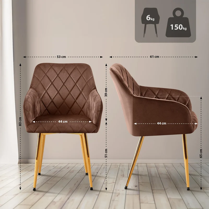 Lot de 2 chaises de salle à manger en velours marron avec coutures décoratives en losange chic et contemporain 10_0007867
