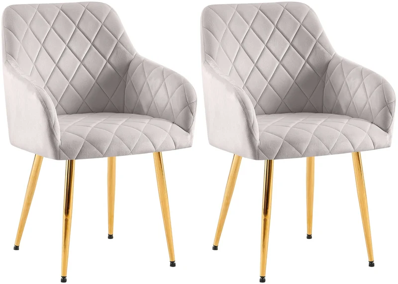 Lot de 2 chaises de salle à manger en velours gris avec coutures décoratives en losange chic et contemporain 10_0007866