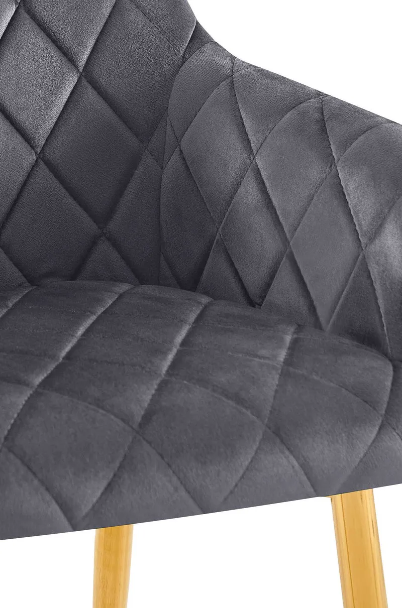 Lot de 2 chaises de salle à manger en velours gris foncé avec coutures décoratives en losange chic et contemporain 10_0007865
