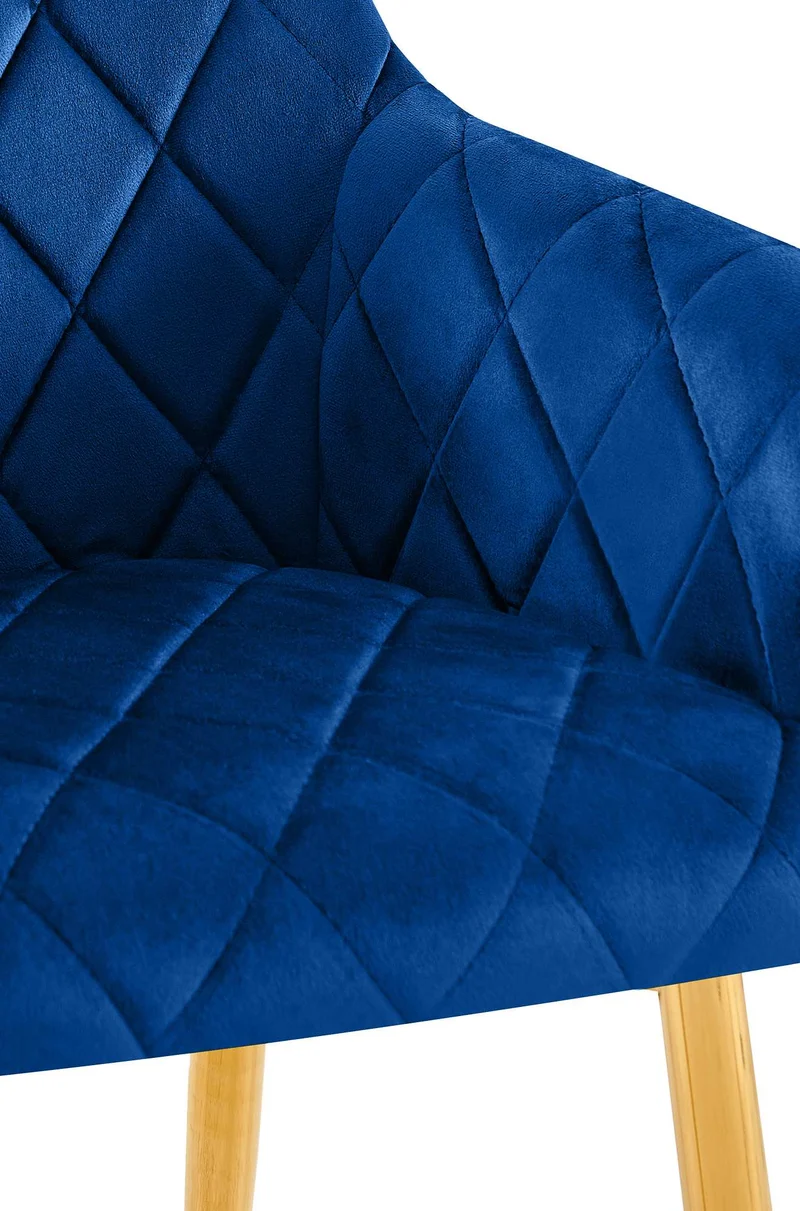 Lot de 2 chaises de salle à manger en velours bleu avec coutures décoratives en losange chic et contemporain 10_0007856