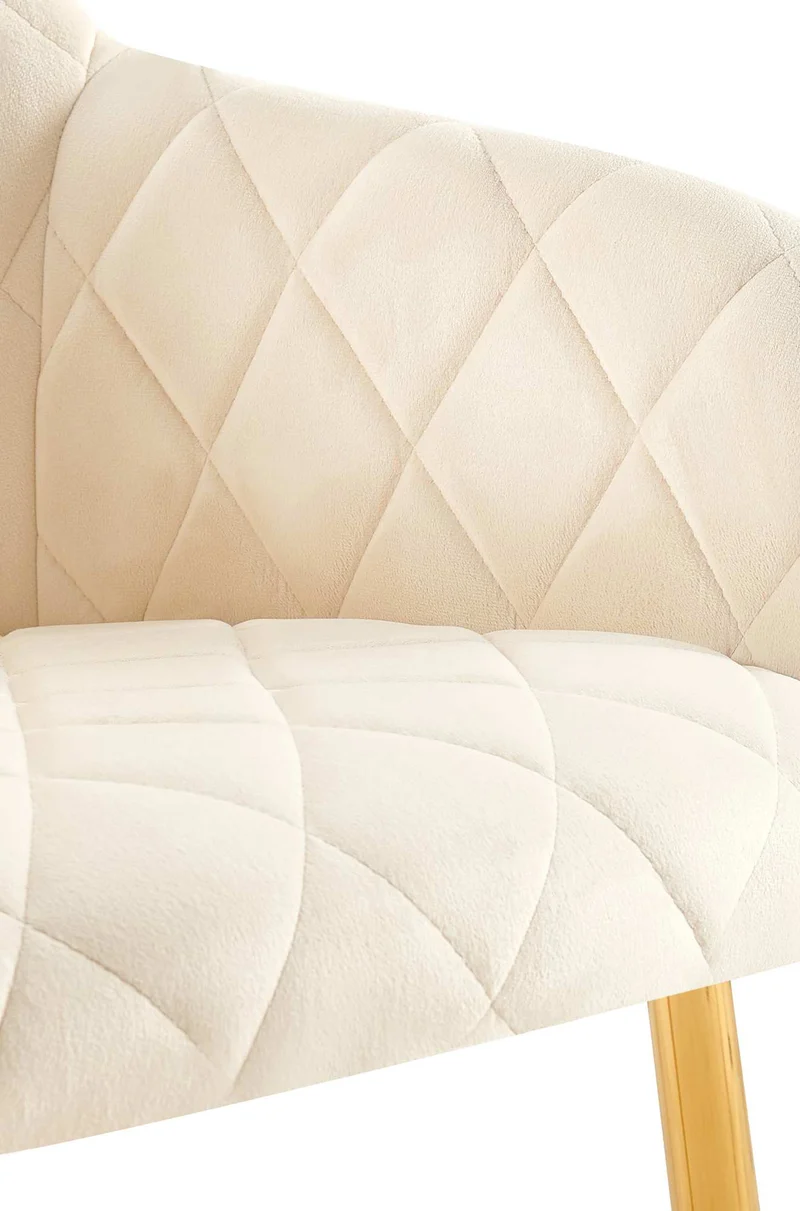 Chaise de salle à manger x1 en velours crème avec coutures décoratives en losange chic et contemporain 10_0007833