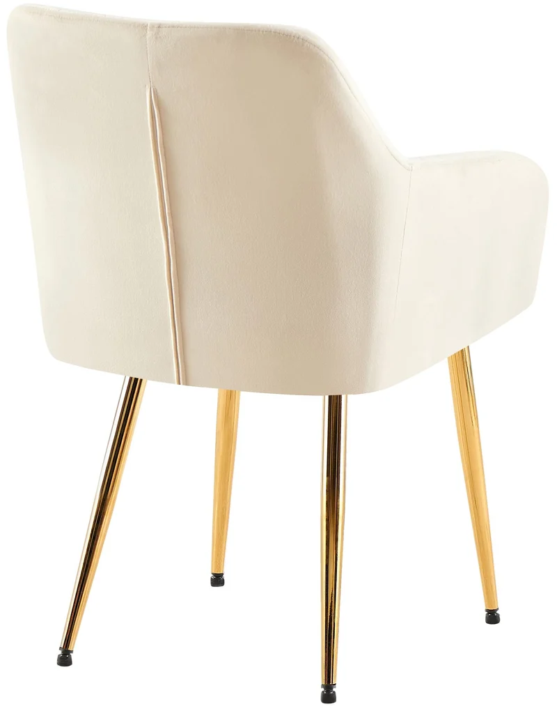 Chaise de salle à manger x1 en velours crème avec coutures décoratives en losange chic et contemporain 10_0007833