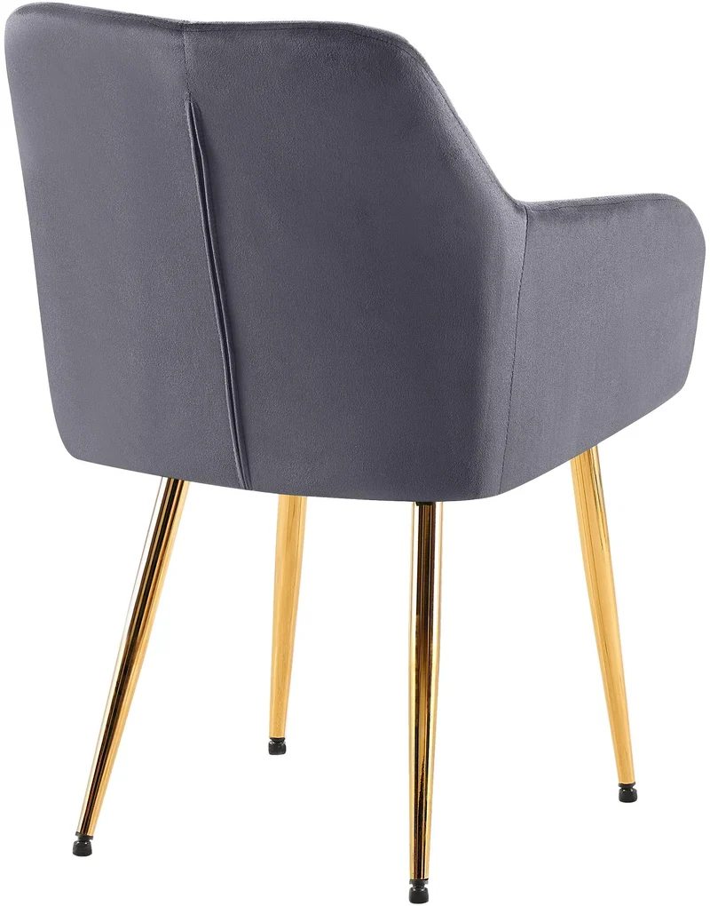 Chaise de salle à manger x1 en velours gris foncé avec coutures décoratives en losange chic et contemporain 10_0007830