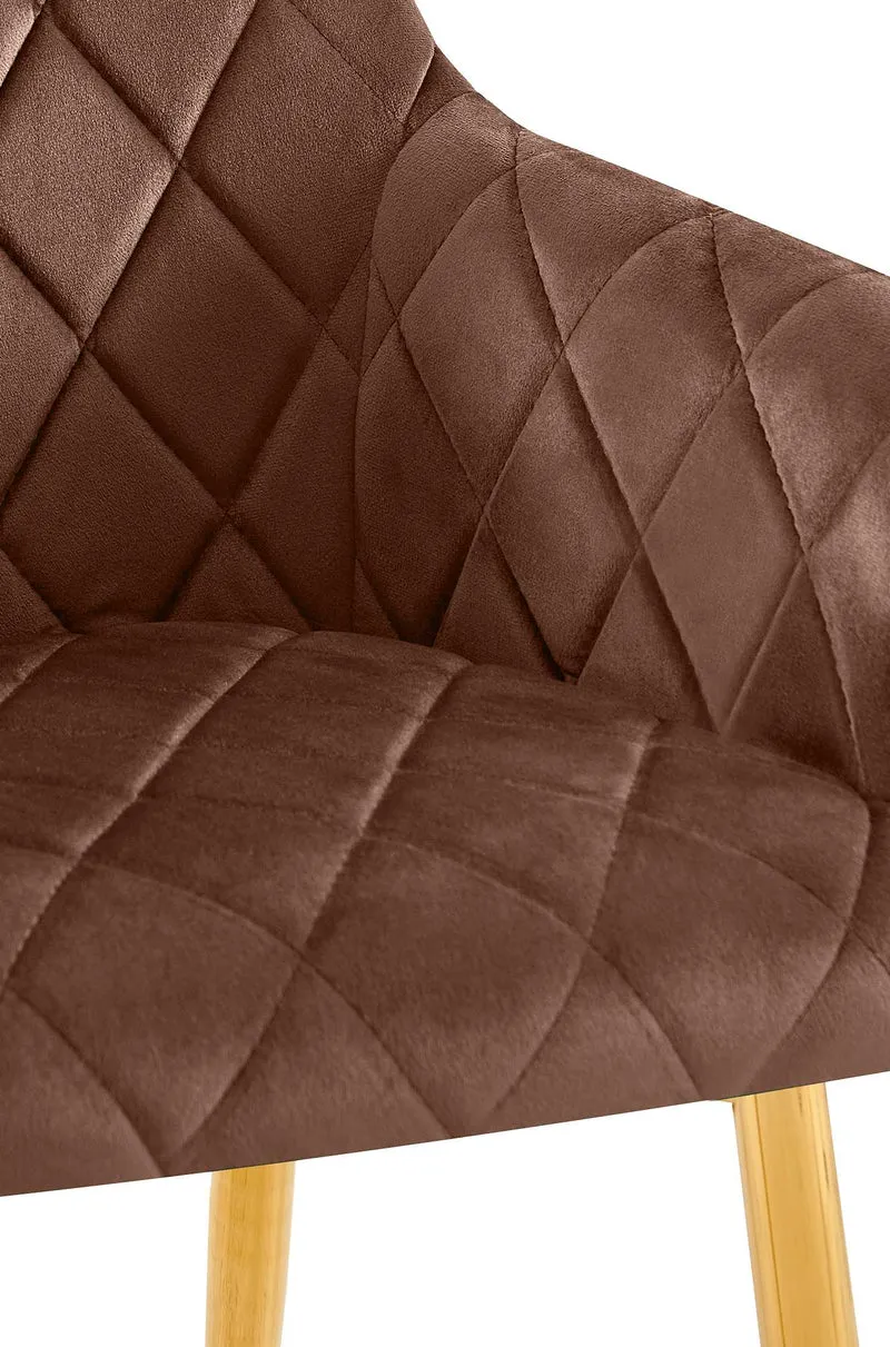 Chaise de salle à manger x1 en velours marron avec coutures décoratives en losange chic et contemporain 10_0007823