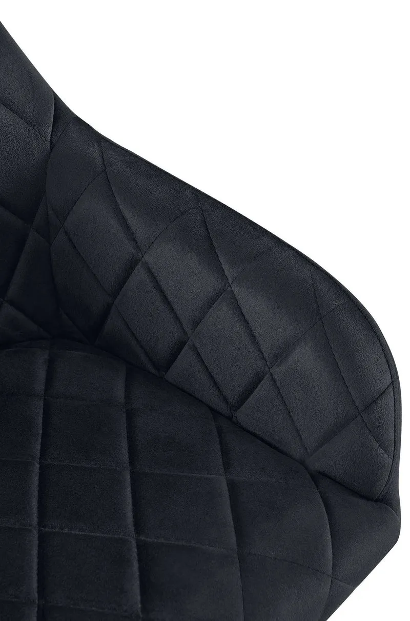 Chaise de salle à manger x1 en velours noir avec coutures décoratives en losange chic et contemporain 10_0007812
