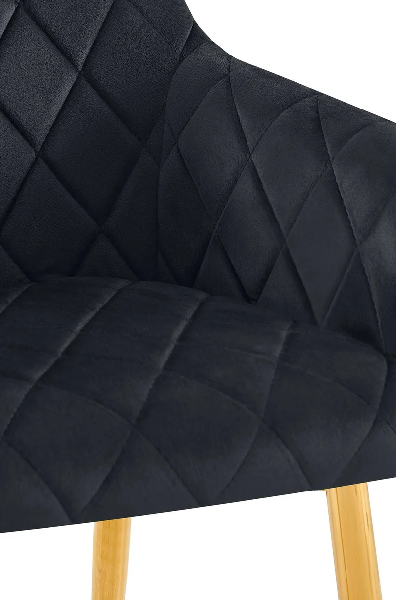 Chaise de salle à manger x1 en velours noir avec coutures décoratives en losange chic et contemporain 10_0007812