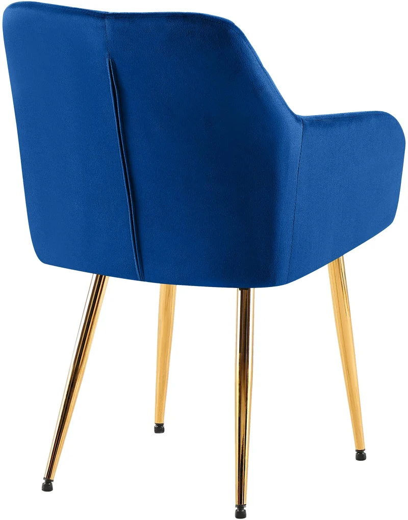 Chaise de salle à manger x1 en velours bleu avec coutures décoratives en losange chic et contemporain 10_0007803