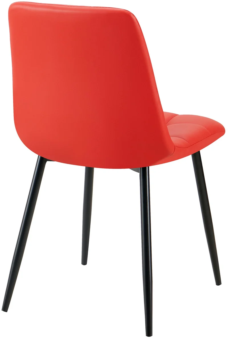Lot de 4 chaises de salle à manger coutures forme carrées en PVC rouge pieds en métal noir 10_0007788