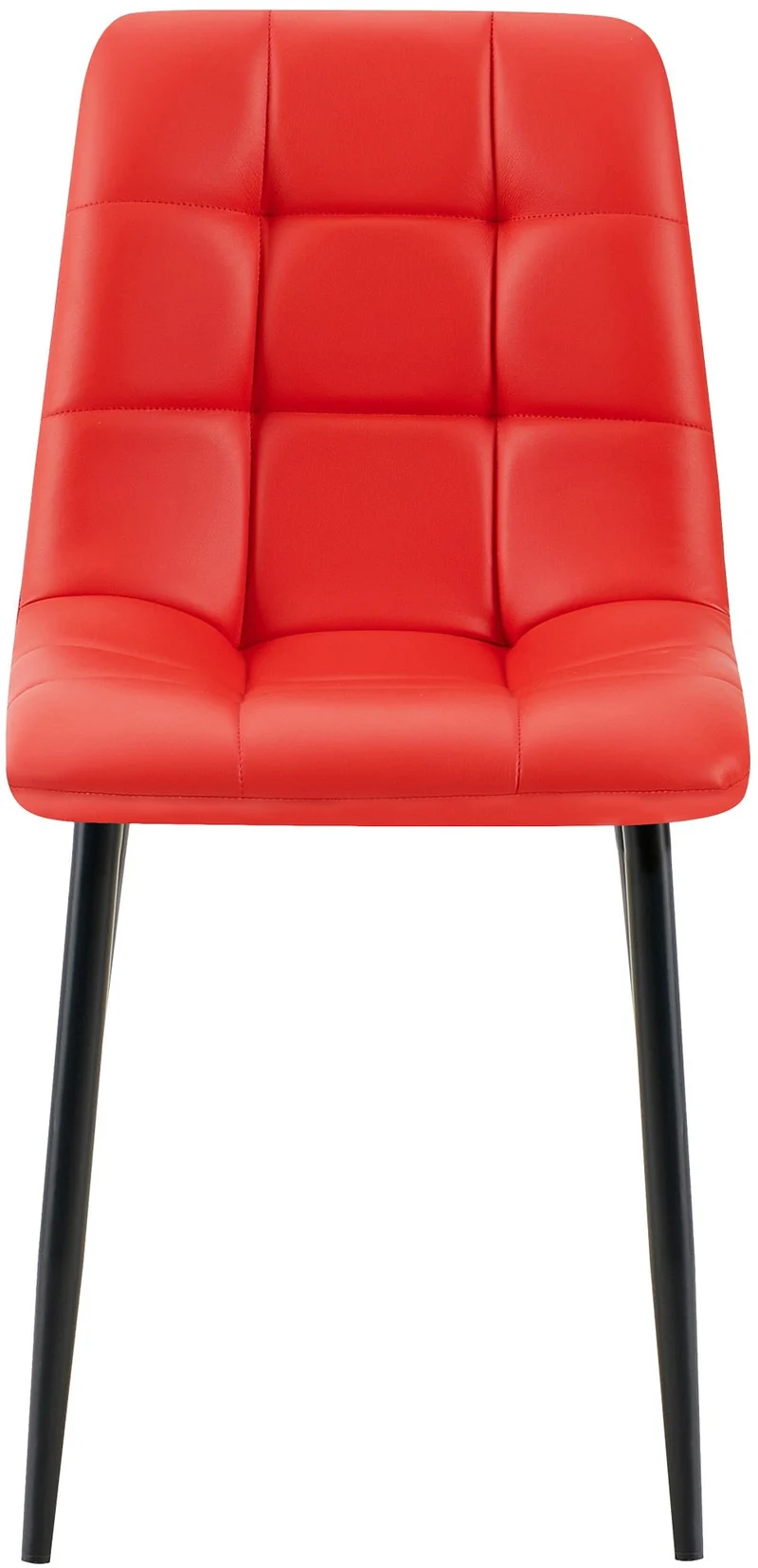 Lot de 4 chaises de salle à manger coutures forme carrées en PVC rouge pieds en métal noir 10_0007788