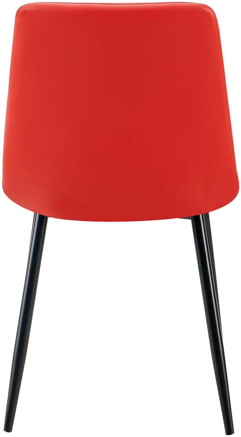 Lot de 4 chaises de salle à manger coutures forme carrées en PVC rouge pieds en métal noir 10_0007788