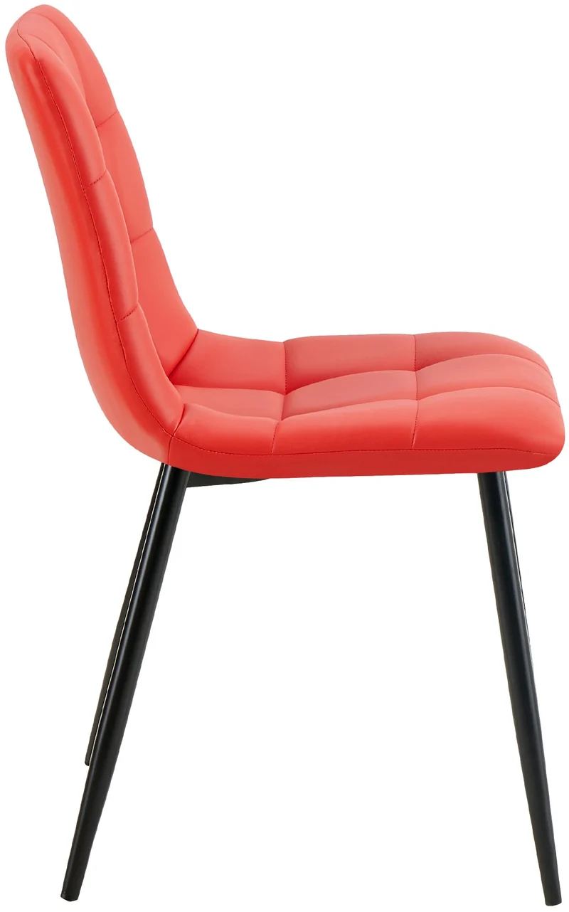 Lot de 4 chaises de salle à manger coutures forme carrées en PVC rouge pieds en métal noir 10_0007788