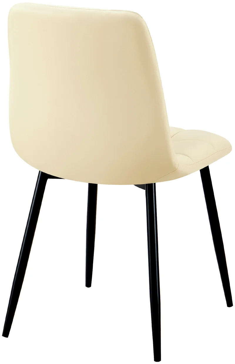 Lot de 4 chaises de salle à manger coutures forme carrées en PVC crème pieds en métal noir 10_0007556