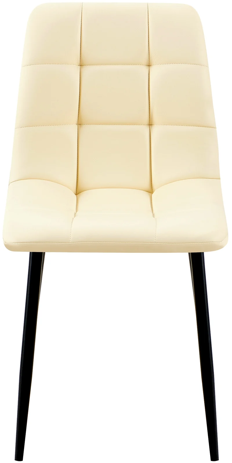 Lot de 4 chaises de salle à manger coutures forme carrées en PVC crème pieds en métal noir 10_0007556