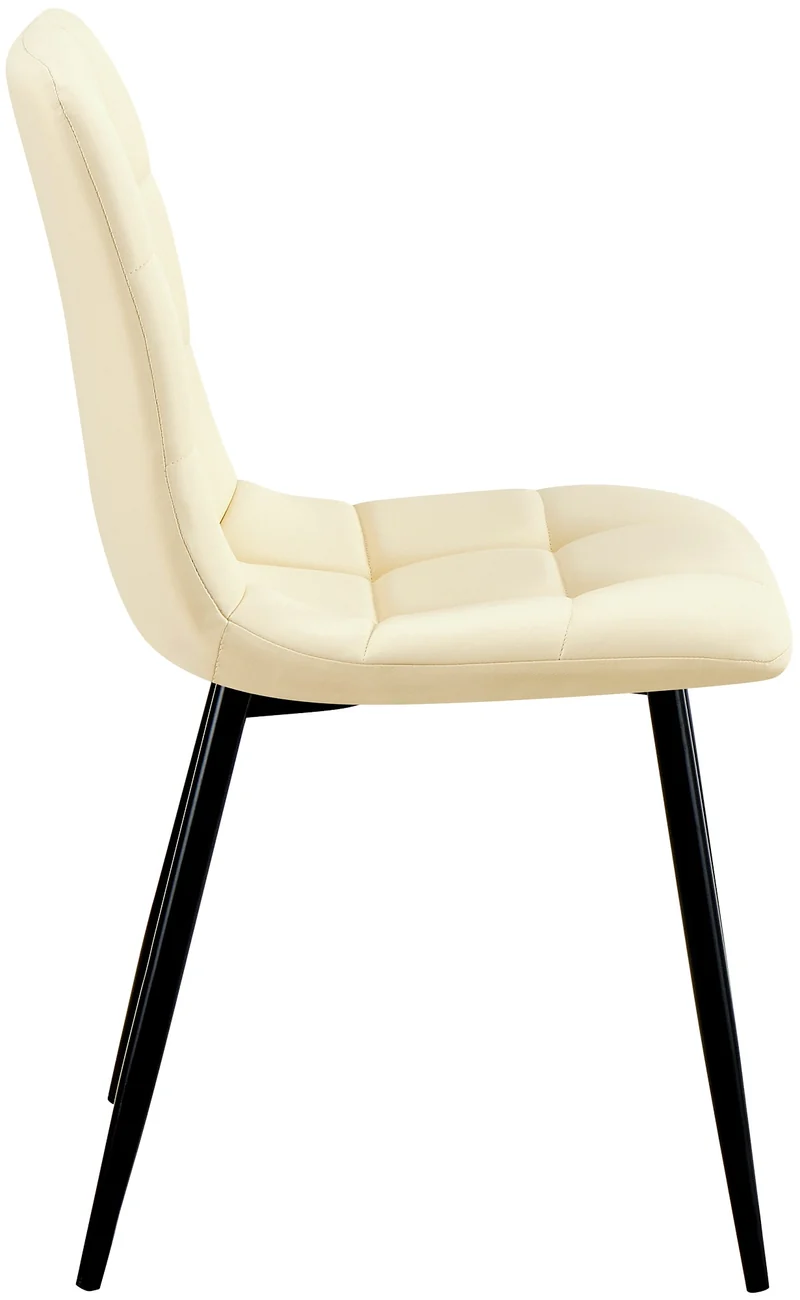 Lot de 4 chaises de salle à manger coutures forme carrées en PVC crème pieds en métal noir 10_0007556
