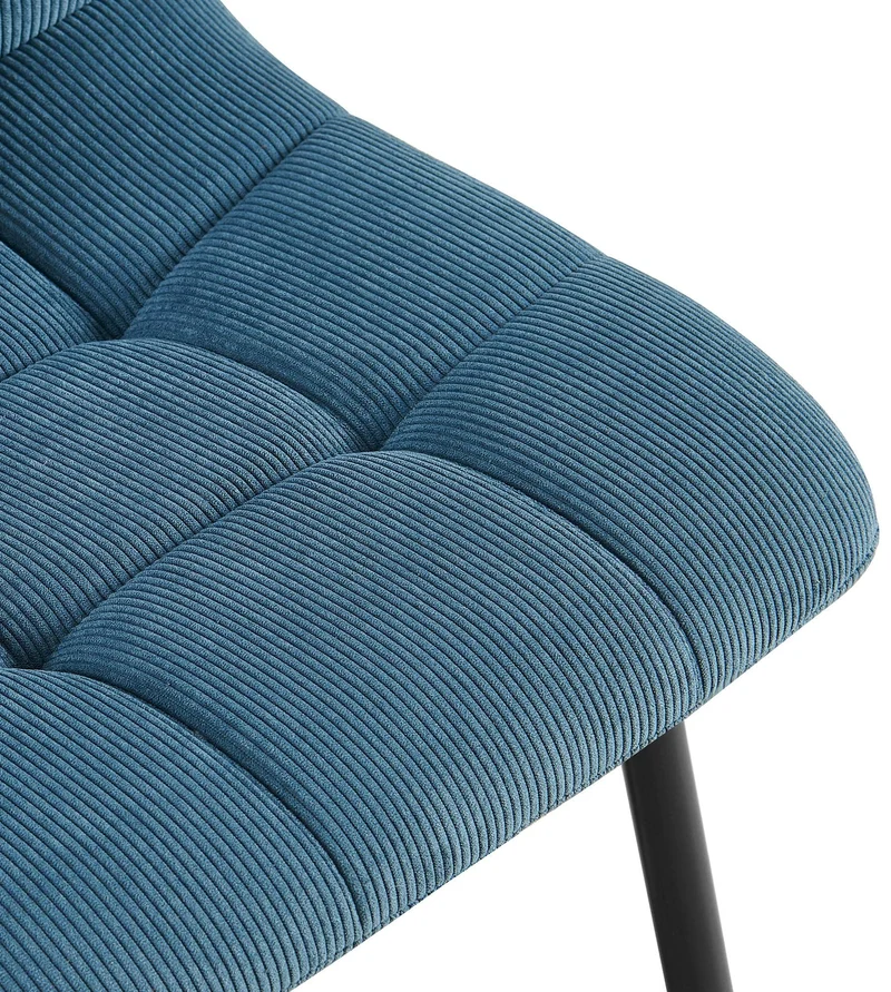 Chaise de salle à manger x1 avec coutures décoratives carrées en velours côtelé bleu cadre métal 10_0007472