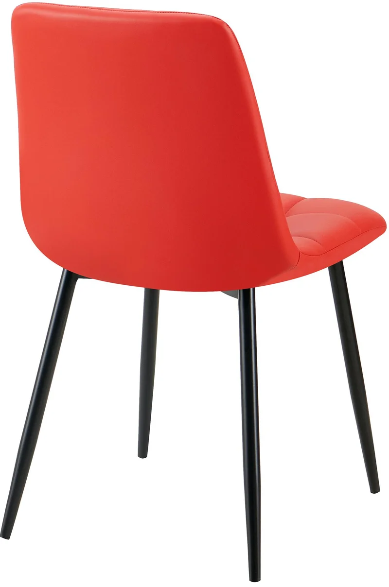 Chaise de salle à manger x1 avec coutures décoratives carrées en PVC rouge cadre métal 10_0007443