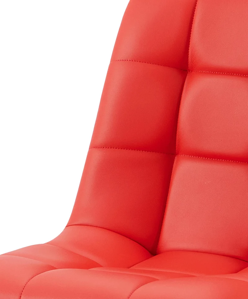 Chaise de salle à manger x1 avec coutures décoratives carrées en PVC rouge cadre métal 10_0007443