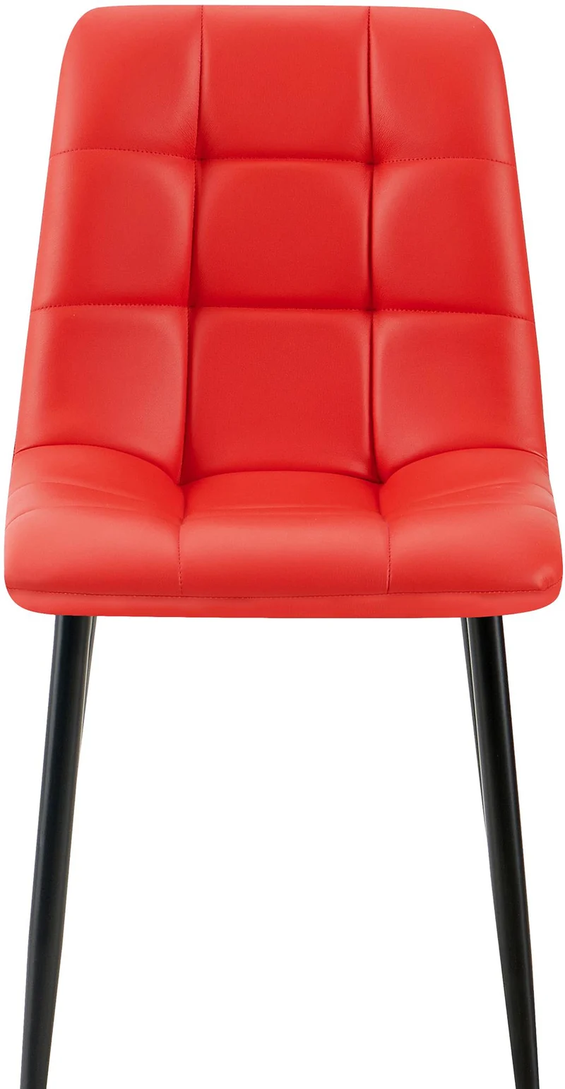 Chaise de salle à manger x1 avec coutures décoratives carrées en PVC rouge cadre métal 10_0007443