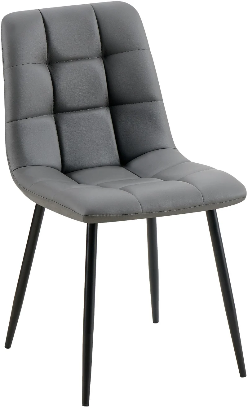 Chaise de salle à manger x1 avec coutures décoratives carrées en similicuir gris foncé cadre métal 10_0007346
