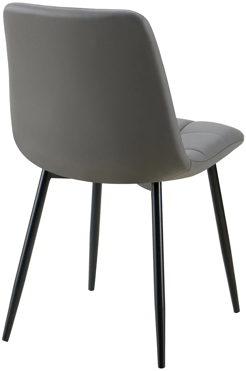 Chaise de salle à manger x1 avec coutures décoratives carrées en similicuir gris foncé cadre métal 10_0007346