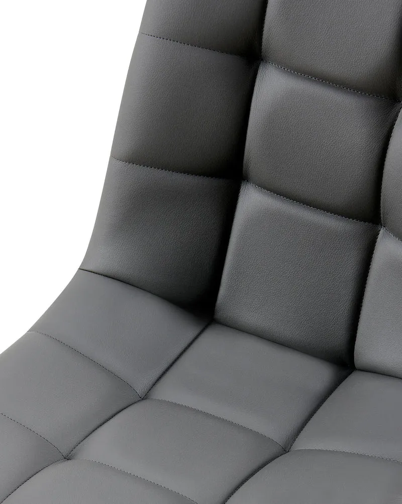 Chaise de salle à manger x1 avec coutures décoratives carrées en similicuir gris foncé cadre métal 10_0007346
