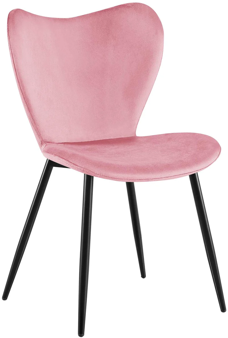 Chaise de salle à manger x1 dossier forme arrondie en papillon en velours rose cadre à quatre pieds en métal noir 10_0007653
