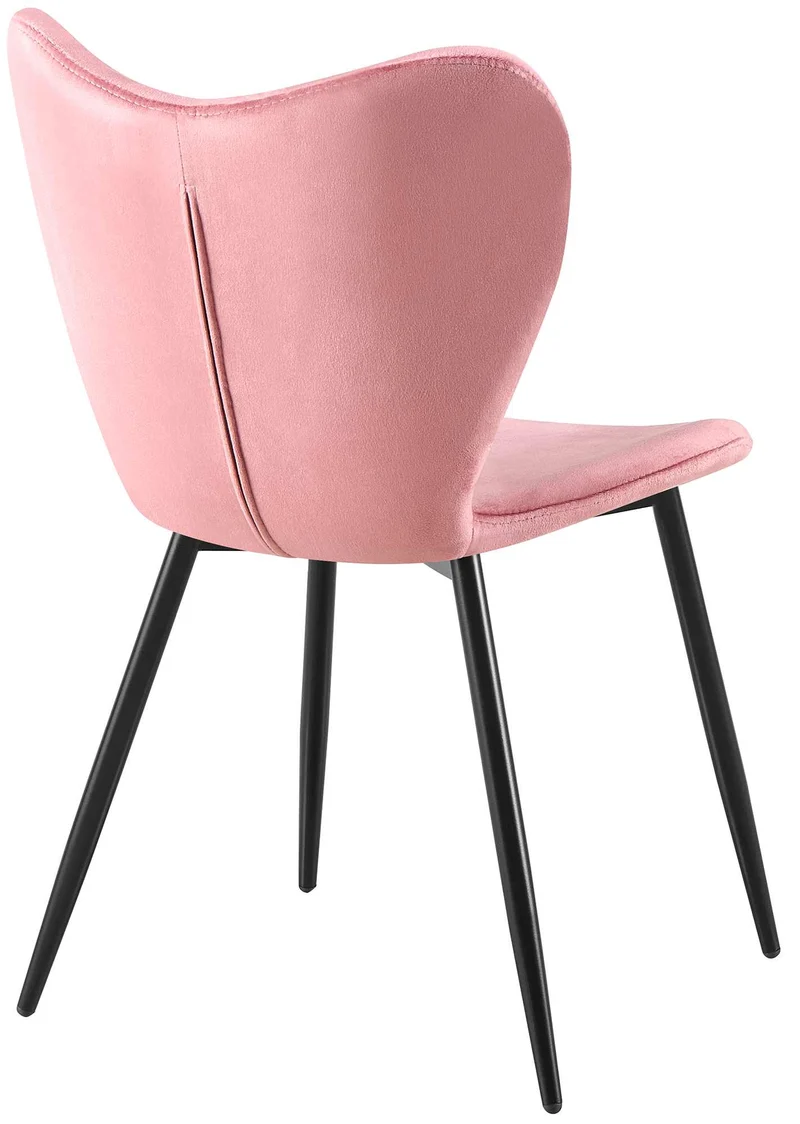 Chaise de salle à manger x1 dossier forme arrondie en papillon en velours rose cadre à quatre pieds en métal noir 10_0007653