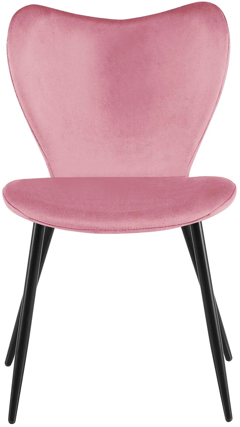 Chaise de salle à manger x1 dossier forme arrondie en papillon en velours rose cadre à quatre pieds en métal noir 10_0007653