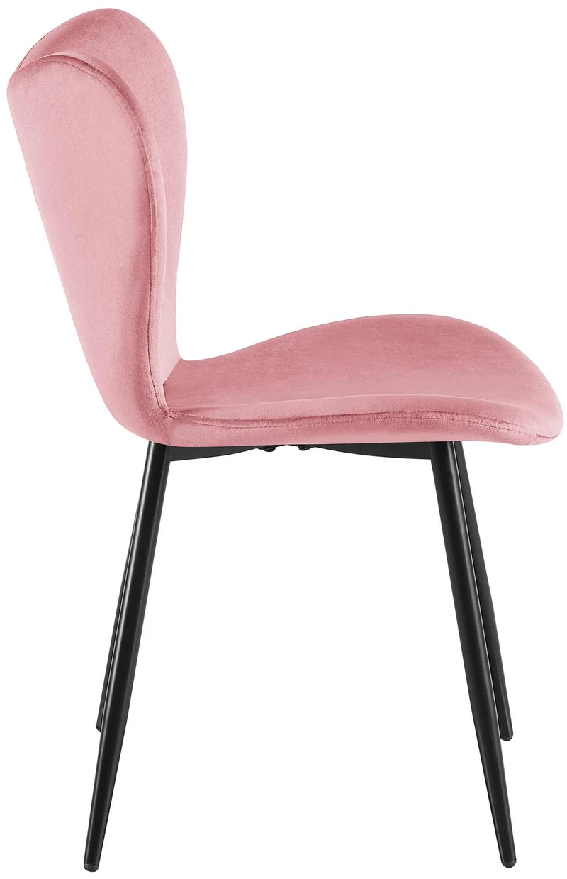 Chaise de salle à manger x1 dossier forme arrondie en papillon en velours rose cadre à quatre pieds en métal noir 10_0007653