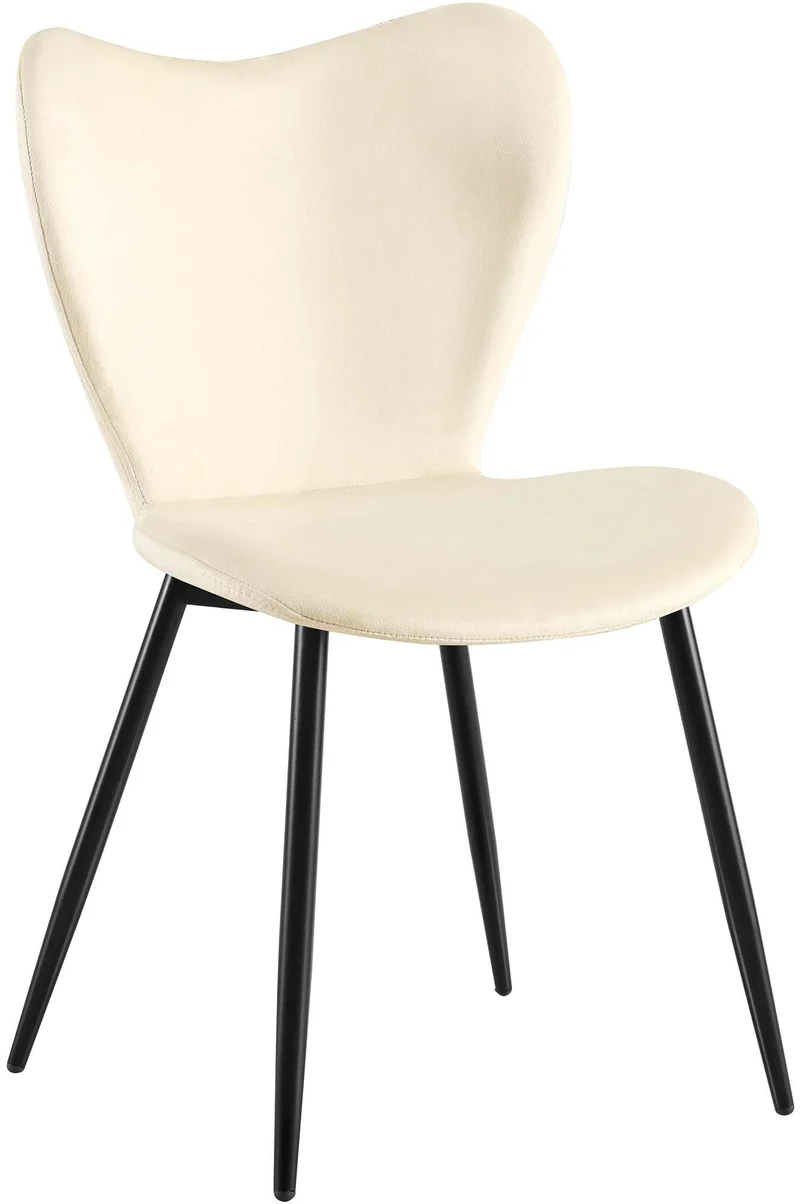 Chaise de salle à manger x1 dossier forme arrondie en papillon en velours crème à quatre pieds en métal noir 10_0007582